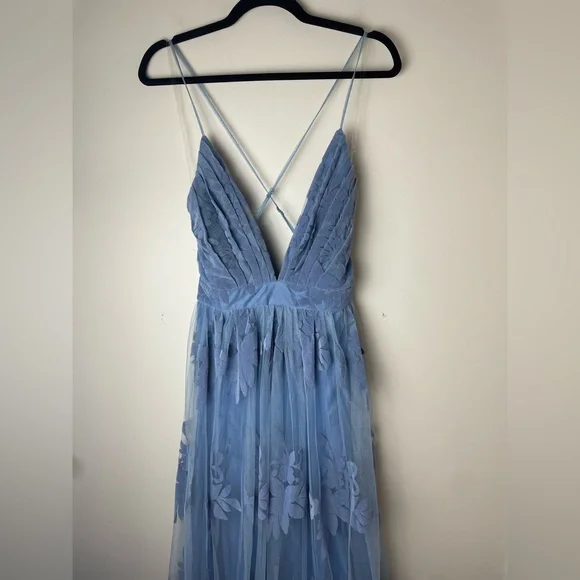 Windsor | Dresses | Windsor Flocked Velvet Dress Gown Women Small Blue  Formal Plunge Prom Dance | Poshmark